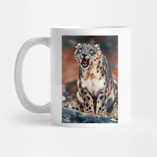 Snarling snow leopard Mug